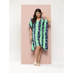 Qurvii Navy & Green Printed A Line Dress-picture-18