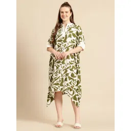 Qurvii Olive Abstract Print Casual Dress-picture-48