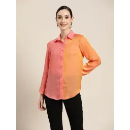 Qurvii Orange & Pink Color-Block Shirt-picture-37