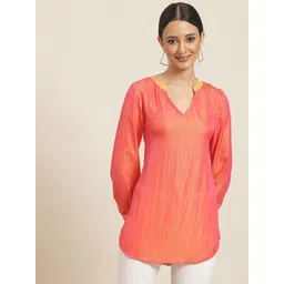 Qurvii Orange & Pink Dual Tone Mandarin Collar Top-picture-31