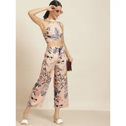 Qurvii Peach-Coloured & Black Floral Print Mandarin Collar Crop Top-picture-26