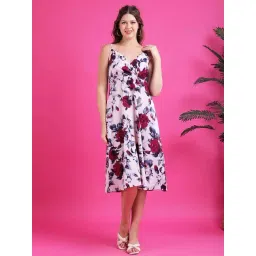 Qurvii Peach Slim Fit Floral Print Dress-picture-21