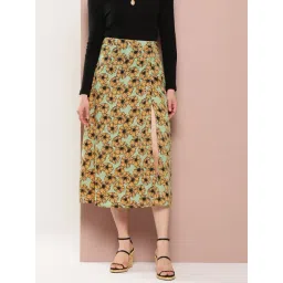 Qurvii Pista Green Floral Midi Skirt-picture-35