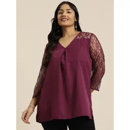 Qurvii+ Plus Size Floral Laced Crepe Longline Top-image-6
