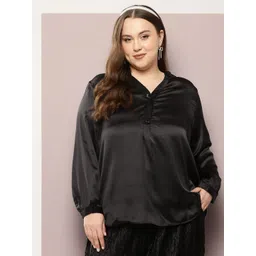 Qurvii+ Plus Size Mandarin Collar Satin Top-picture-28