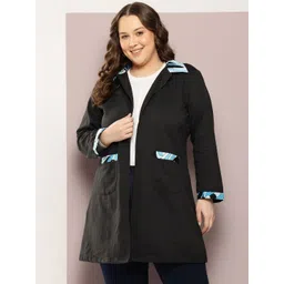 Qurvii+ Plus Size Printed Front-Open Longline Fleece Trench Coat With Patchwork Detail-image-44