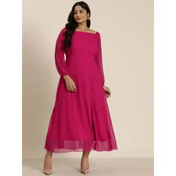 Qurvii+ Plus Size Solid Bishop Sleeve Fit & Flare Maxi Dress-picture-30