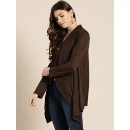 Qurvii Plus Size Women Coffee Brown Solid Toggle Shrug image 3