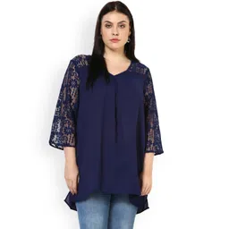 Qurvii Plus Size Women Navy Blue Solid A-Line Top-picture-20