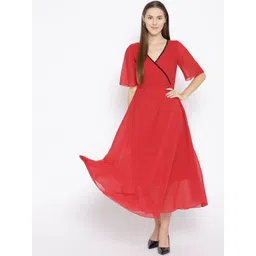 Qurvii Plus Size Women Red Solid Wrap Maxi Dress-picture-10