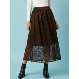 Qurvii Self Design Flared Maxi Skirts-picture-40