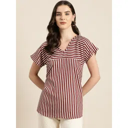 Qurvii Striped Crepe Longline Top-image-21