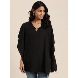 Qurvii V-Neck Kimono Sleeves Ruffles Kaftan Top-picture-20