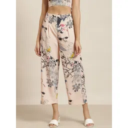 Qurvii Women Peach-Coloured & Black Floral Printed Cropped Palazzos image 1