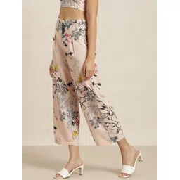 Qurvii Women Peach-Coloured & Black Floral Printed Cropped Palazzos image 4