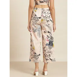 Qurvii Women Peach-Coloured & Black Floral Printed Cropped Palazzos image 5
