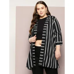 Qurvii+ Women Plus Size Striped Open Front Longline Shrug-picture-24