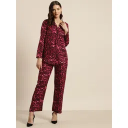 Qurvii Women Printed Crepe Shirt with Trousers-image-19
