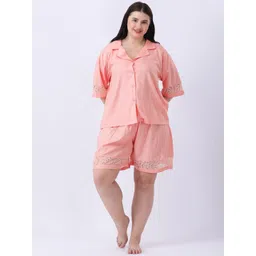 Qurvii Women Shirt Collar Shirt & Shorts Night Suits-picture-11