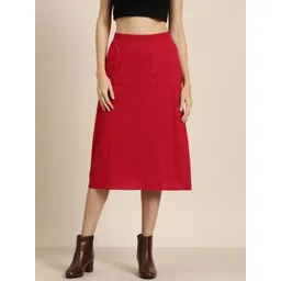 Qurvii Women Solid A-line Midi Skirt-picture-19