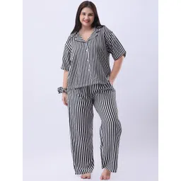 Qurvii Women Striped Notched Collar Night Suit-picture-37