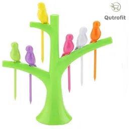 qutrofit Plastic Bird Fruit Fork, 6-Fruit Fork Set With Fork Stand (Pack Of 1) Disposable Plastic Fruit Fork-picture-37