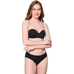 quttos PrettyCat Lightly Padded Sexy Bra Panty Set with Shine Strap-picture-13