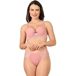 quttos PrettyCat Lightly Padded Underwire Sexy Lace T-Shirt Bra Panty Set for Women-picture-14