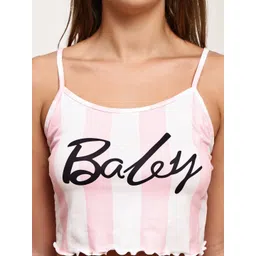 Quttos Women Striped Crop Top and Shorts Night suit image 2