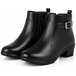 r epac Women Stylish Comfort Ankle Boots with Side Zipper & Buckle | Soft Suede-Finish Mid Heel Booties | Casual & Winter Wear-picture-41