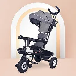 R for Rabbit Tiny Toes T40 Plus Tricycles for Kids with Premium Rubber Wheels, 360° Rotatable Seat, Storage Basket & Canopy | Baby Trike Cycle for 1.5 to 5 Years, Upto 25 Kg Boy & Girl (Grey Black)-picture-13