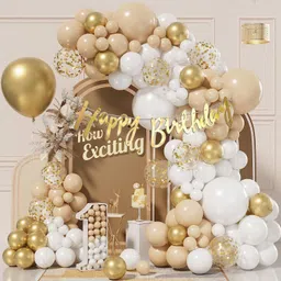 r g accessories White Golden Balloons, Happy Birthday Banner Decoration Kit Pack Of 40-picture-10