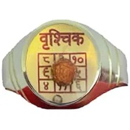 r g mart Ashtadahtu (अष्टधातु) Vrishchik (वृश्चिक) Scorpio Rudraksha With Paara (पारा) Mercury Gold Plated Brass Rashi (राशि) Yantra Ring-picture-53