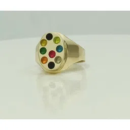 r g mart Ashtadhatu 9 Stone Jadit Brass Gold Plated Ring-picture-12