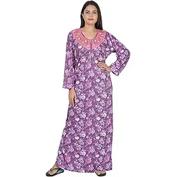 r rilo RILO Women's Printed Hosiery Cotton Full Sleeve Nighty Nightgown Maxi with Pocket-picture-25