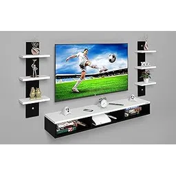R2H Gallery Wall Mount Tv Entertainment Unit/with Set Top Box Stand and Wall Shelf,Living Room 32 INCH TV Engineered Wood (32 INCH TV) (White Black)-picture-10