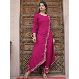 RA Creation Women Mustard Embroidered Viscose Rayon Kurta Sets-picture-10