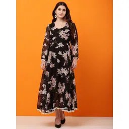 Raabta Fashion Women Round Neck Floral Print Fit & Flare Maxi Dress-picture-37