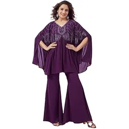 Raagh Plum Purple Embellished Kaftan Coord Set with Flared Pants (IN, Alpha, M)-picture-40
