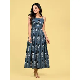 RAAKA Floral Printed Shoulder Straps Fit & Flare Midi Dress image 1