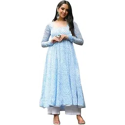 raamony Gown for Women Wedding | One Piece Dress for Womens Long | Maxi Dresses | Ethnic Sky Blue Gowns | Anarakali Suit | Printed-picture-53