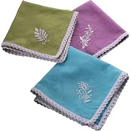 raasadrapes The Assorted Women's Handmade Embroidered 100% Pure Cotton Handkerchief (12x12 inches) - Set of 3 | Extra Soft and Super Absorbent Handkerchieves For Women's | Hanky For Women-picture-23