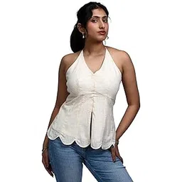 raasha apparel Women's Linen Halter Neck Peplum Top for Women| Breathable Linen Halter Top - Perfect Summer Top for Women|-picture-34