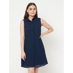 RAASSIO Women Blue Georgette Shirt Dress-picture-27