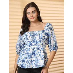 RAASSIO Women Floral Print Puff Sleeve Cinched Waist Top-picture-39