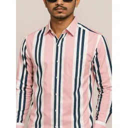 Raavi Men Comfort Fit Vertical Striped Spread Collar Cotton Casual Shirt image 3
