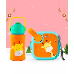 Rabitat Playdate Squad Combo Lunchmate Mini & Stailess Steel Play 3.0 Sipper Bottle with Giraffe Print - Orange-picture-21