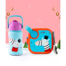 Rabitat Playdate Squad Combo Lunchmate Mini & Stailess Steel Play 3.0 Sipper Bottle with Zebra Print - Light Blue-picture-20