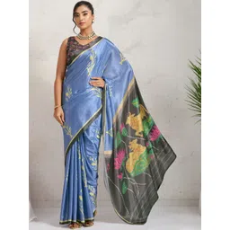 RACHNA Ethnic Motifs Satin Handloom Saree-picture-23
