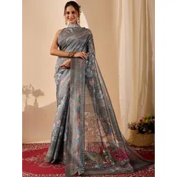 RACHNA Floral Jute Silk Fusion Saree-picture-11